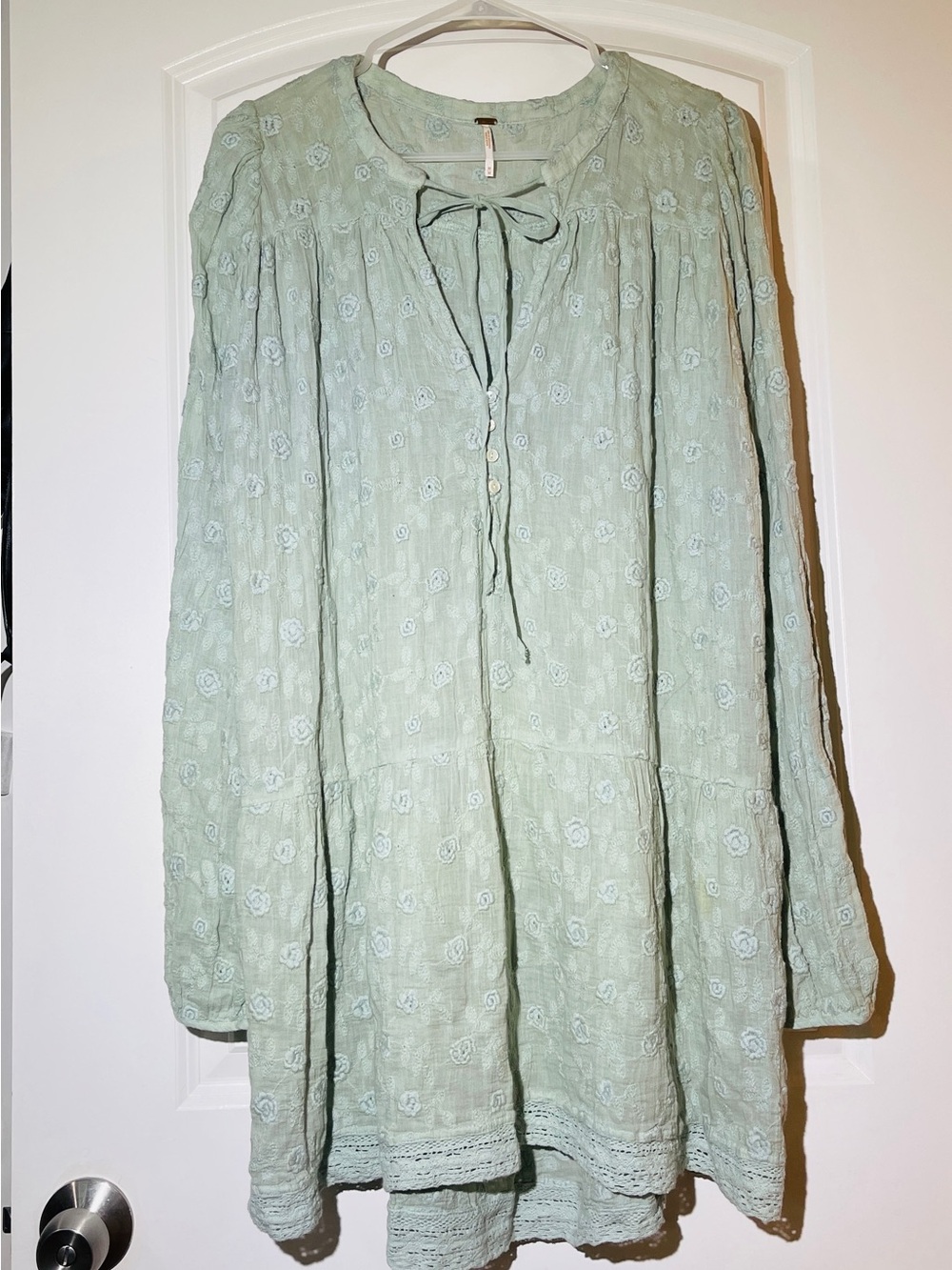 Free People Light Sage Green Embroidered Long Sleeve Tunic - Picture 2 of 3